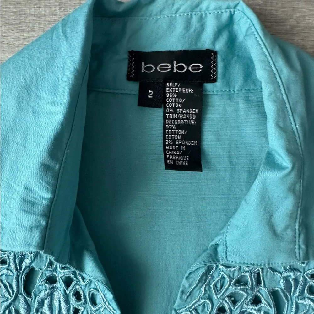 VTG Bebe Y2K Teal Hook & Eye Embroidered Blouse - Picture 4 of 7